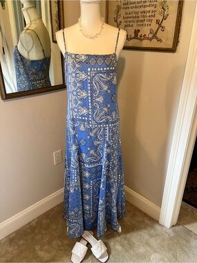 LOFT Blue Paisley Bandana Maxi Dress